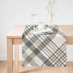 - runner3087-1 - Realhomes Gri Krem Ekose Desenli Dijital Baskılı Dekoratif Özel Tasarım Runner Realhomes