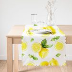 Beyaz Zeminde Limonlar Desenli Dijital Baskılı Özel Tasarım Runner Realhomes