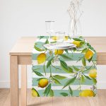 - runner3104-1 - Realhomes Yeşil Çizgili Limon Desenli Dijital Baskılı Dekoratif Özel Tasarım Runner Realhomes