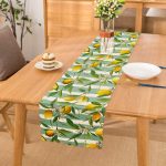 - runner3104 - Realhomes Yeşil Çizgili Limon Desenli Dijital Baskılı Dekoratif Özel Tasarım Runner Realhomes