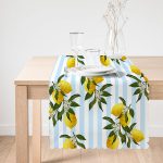 - runner3106-1 - Realhomes  Mavi Çizgili Limon Desenli Dijital Baskılı Dekoratif Özel Tasarım Runner Realhomes