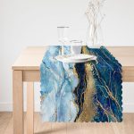 - runner3126-1 - Realhomes  Altın Varaklı Mavi Zeminli Modern Özel Tasarım Runner Realhomes