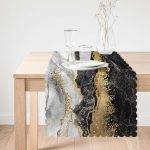 Modern Siyah Beyaz Altın Mermer Motifli Dijital Baskılı Özel Tasarım Runner Realhomes