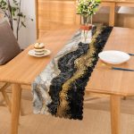 Modern Siyah Beyaz Altın Mermer Motifli Dijital Baskılı Özel Tasarım Runner Realhomes