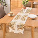 - runner3166 - Realhomes  Altın Renkli Palmiye Yaprakları Dijital Baskılı Özel Tasarım Runner Realhomes