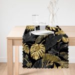 - runner3169-1 - Realhomes  Siyah Zeminde Altın Yapraklar Desenli Dekoratif Özel Tasarım Runner Realhomes