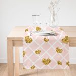 - runner3213-1 - Realhomes  Damalı Pudra Renkli Altın Kalpler Özel Tasarım Runner Realhomes