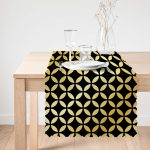 - runner3256-1 - Realhomes  Siyah Zeminde Gold Geometrik Desenli Dekoratif Özel Tasarım Runner Realhomes