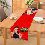 - runner3281 - Realhomes  Kırmızı Zeminli Popart Wow Desenli Modern Özel Tasarım Runner Realhomes