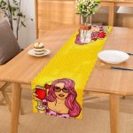 Sarı Zeminli Popart Girl Desenli Dekoratif Özel Tasarım Runner Realhomes