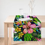 Lacivert Zeminli Tropikal Desenli Dijital Baskılı Özel Tasarım Runner Realhomes