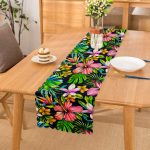 Lacivert Zeminli Tropikal Desenli Dijital Baskılı Özel Tasarım Runner Realhomes