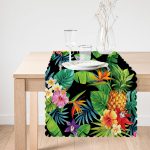 - runner3362-1 - Realhomes  Siyah Zeminli Geometrik Yapraklar Desenli Özel Tasarım Runner Realhomes