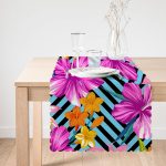 - runner3366-1 - Realhomes  Mavi Geometrik Zeminli Çiçekler Modern Tasarım Özel Tasarım Runner Realhomes