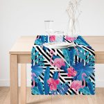 Geometrik Mavi Pempe Flamingo Tasarımlı Dijital Baskılı Özel Tasarım Runner Realhomes