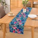 Geometrik Mavi Pempe Flamingo Tasarımlı Dijital Baskılı Özel Tasarım Runner Realhomes