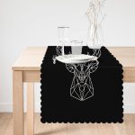 Siyah Zeminli Geometrik Geyik Çizimli Modern Özel Tasarım Runner Realhomes