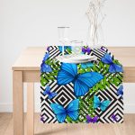 Geometrik Zeminli Mavi Kelebek Baskılı Özel Tasarım Runner Realhomes