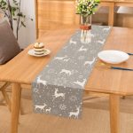 - runner3564 - Realhomes  Gri Zeminli Geyikler ve Kar Taneleri Tasarımlı Dijital Baskılı Özel Tasarım Runner Realhomes