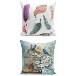 - K2liSet198v224 - Realhomes 2'li Tüy Motifli & Kuş Tasarımlı Yastık Kırlent Kılıf Seti Realhomes