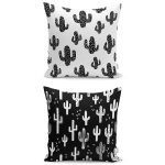 - K2liSet2028v2029 - Realhomes 2'li Siyah Beyaz Kaktüs Çizimli Dijital Baskılı Yastık Kırlent Kılıf Seti Realhomes