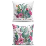 - K2liSet2399v2400 - Realhomes 2'li Tropik Kaktüs Motifli Dijital Baskılı Yastık Kırlent Kılıf Seti Realhomes