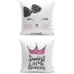 - K2liSet2488v2571 - Realhomes 2'li Kurdaleli Kedi & Princess Özel Tasarım Yastık Kırlent Kılıf Seti Realhomes
