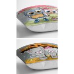 - K2liSet422v834-1 - Realhomes 2'li Şemsiyeli Sevimli Kedi & Baykuşlar Yastık Kırlent Kılıf Seti Realhomes