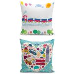 - K2liSet51v908 - Realhomes  2'li Çocuk Odası Taşıtlar Desenli Dekoratif Yastık Kırlent Kılıf Seti Realhomes