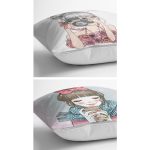 - K2liSet584v587-1 - Realhomes 2'li Kahve İçen & Fotoğraf Çeken Kız Tasarımlı Yastık Kırlent Kılıf Seti Realhomes