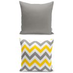 - K2liSet754v954 - Realhomes 2'li Sarı Gri Zigzak Tasarımlı Dijital Baskılı Yastık Kırlent Kılıf Seti Realhomes
