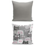 - K2liSet921v954 - Realhomes 2'li Gri Kediler & Düz Gri Yastık Kırlent Kılıf Seti Realhomes