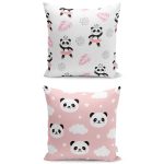 - K2liSet930v2144 - Realhomes 2'li Pembe Beyaz Sevimli Panda Motifli Yastık Kırlent Kılıf Seti Realhomes