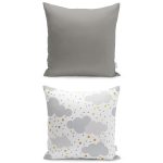 - K2liSet954v977 - Realhomes 2'li Çocuk Odası Bulut & Düz Gri Tasarımlı Dekoratif Yastık Kırlent Kılıf Seti Realhomes