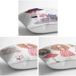 - K3luset2180v2182v2183-1 - Realhomes 3'lü Best Friends Kıvırcık Saçlı Kız Motifli Yastık Kırlent Kılıf Seti Realhomes