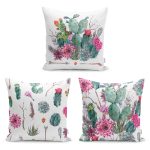 - K3luset2399v2400v2401 - Realhomes 3'lü Tropik Kaktüs Motifli Özel Tasarım Yastık Kırlent Kılıf Seti Realhomes