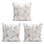 - K3luset3224v3264v6022 - Realhomes 3'lü Gold Çizgili Mermer Tasarımlı Dijital Baskılı Yastık Kırlent Kılıf Seti Realhomes