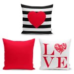 - K3luset534v540v956 - Realhomes 3'lü Aşk Temalı Kalp Çizimli Özel Tasarım Yastık Kırlent Kılıf Seti Realhomes