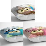 - K3luset826v827v832-1 - Realhomes  3'lü Çocuk Odası Baykuş Temalı Dekoratif Yastık Kırlent Kılıf Seti Realhomes