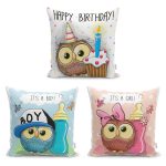 - K3luset826v827v832 - Realhomes  3'lü Çocuk Odası Baykuş Temalı Dekoratif Yastık Kırlent Kılıf Seti Realhomes