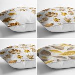 - K4luset2ad3163v3180v3249-1 - Realhomes  4'lü Altın Varaklı Yaprak Tasarımlı Modern Yastık Kırlent Kılıf Seti Realhomes