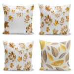 - K4luset2ad3163v3180v3249 - Realhomes  4'lü Altın Varaklı Yaprak Tasarımlı Modern Yastık Kırlent Kılıf Seti Realhomes