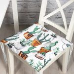 - P2004-Gorsel - Realhomes  RealHomes Suluboya Kaktüs Motifli Dijital Baskılı Pofuduk Sandalye Minderi 40 x 40 cm Düğmeli Realhomes