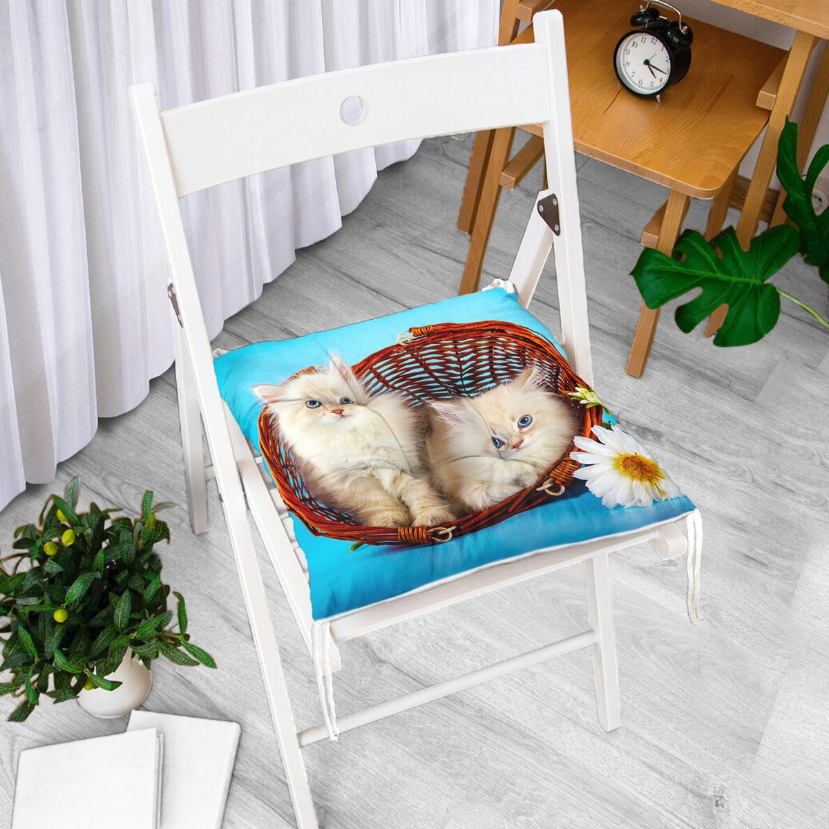 RealHomes Dijital Baskılı Pofuduk Sandalye Minderi 40 x 40 cm Düğmeli Realhomes