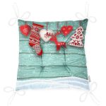 - P3032-Gorsel-2 - Realhomes Yeşil Zeminde Yılbaşı Konsepti Desenli Dekoratif Pofuduk Sandalye Minderi Realhomes