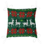 - P3033-Gorsel-2 - Realhomes Yeşil Zeminde Yılbaşı Geyikleri Desenli Dekoratif Pofuduk Sandalye Minderi Realhomes