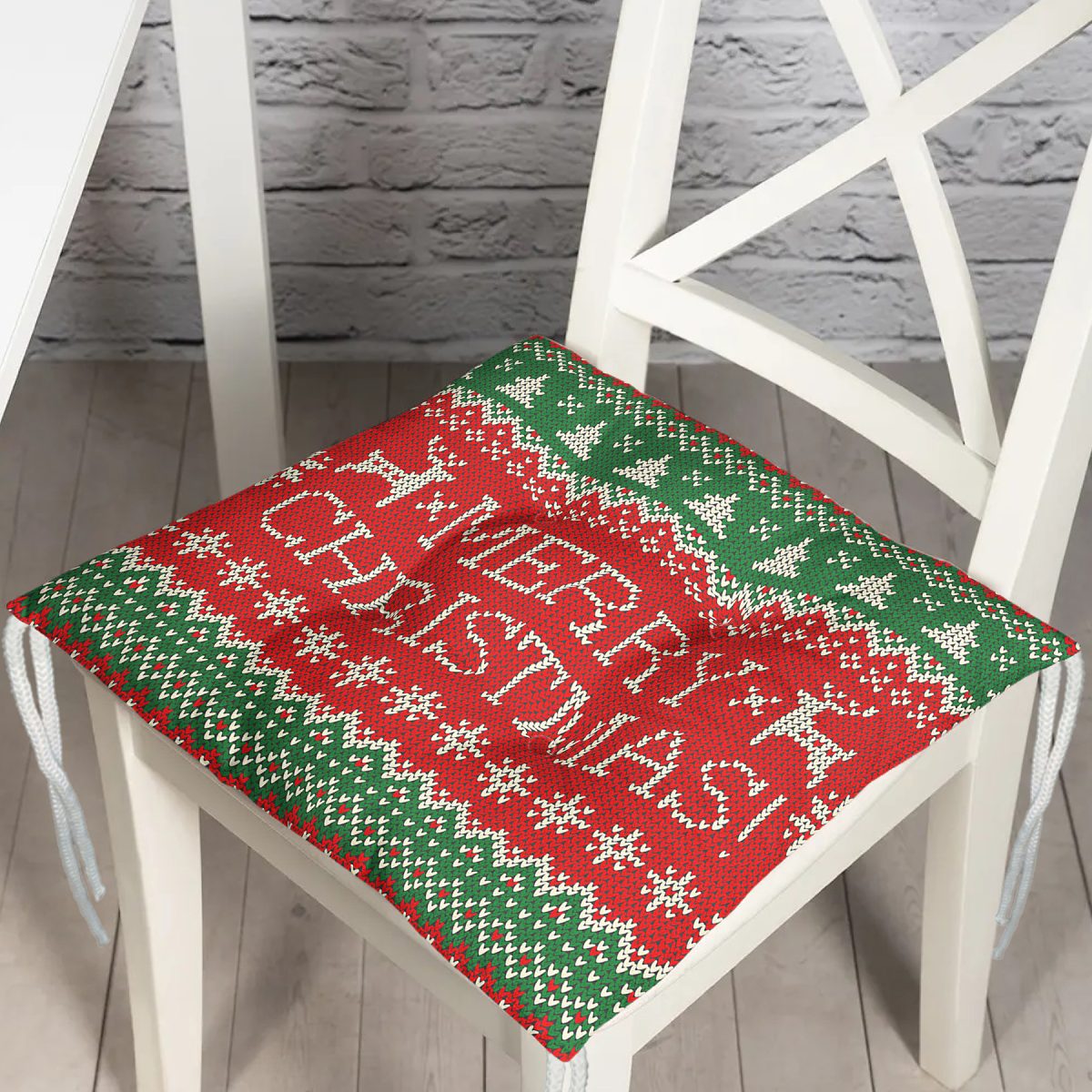 Merry Christmas Motifli Dijital Baskılı Pofuduk Sandalye Minderi Realhomes