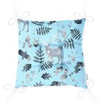 Mavi Zeminli Geyik ve Yaprak Desenli Dekoratif Pofuduk Sandalye Minderi Realhomes