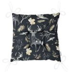 - P3041-Gorsel-2 - Realhomes Siyah Zeminde Geyik ve Yaprak Desenli Pofuduk Sandalye Minderi Realhomes