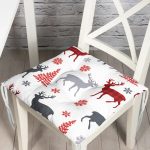 - P3047-Gorsel - Realhomes Beyaz Zeminde Yılbaşı Motifleri Dijital Baskılı Pofuduk Sandalye Minderi Realhomes